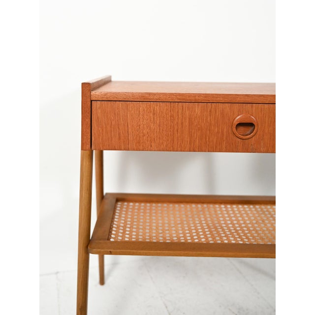 1950s Scandinavian Teak Bedside Tables with Vienna Straw, 1950s, Set of 2 For Sale - Image 5 of 11