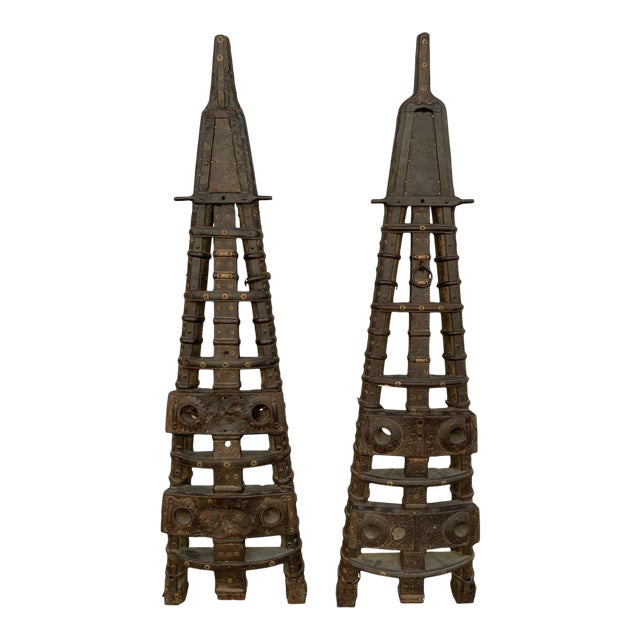 18th Century Antique Indian Ox Cart Brass Decorations- a Pair For Sale