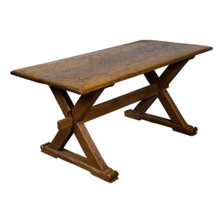 English 19th Century Oak Sawbuck Table with X-Form Base with Rustic Character For Sale