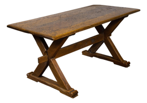 English 19th Century Oak Sawbuck Table with X-Form Base with Rustic Character