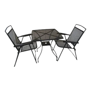 Vintage Salterini Style Black Metal Patio Garden Table & 2 Folding Chairs