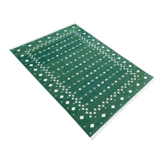 Not Yet Made - Made To Order Handmade Cotton Rug Natural Vegetable Dyed Flat Weave Green White Shooting Star Dhurrie - 8'x10' For Sale