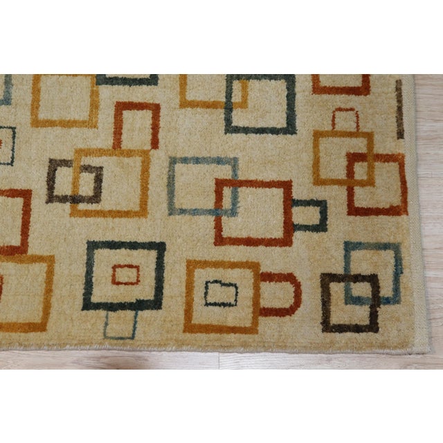 3x22 Sandstone Serenity Beige Abstract Geometric Handmade Ningxia Runner Rug For Sale In New York - Image 6 of 7