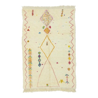 Multi-Color Hand-Knotted Moroccan Wool Rug | 8'2" X 5'5" | One of a Kind For Sale