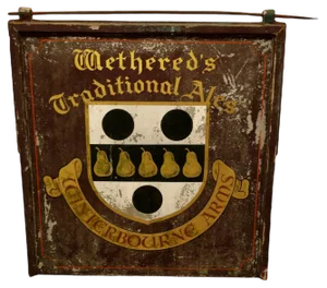 Large Traditional Hanging Pub Sign Wethereds Winterbourne Arms, 1950s