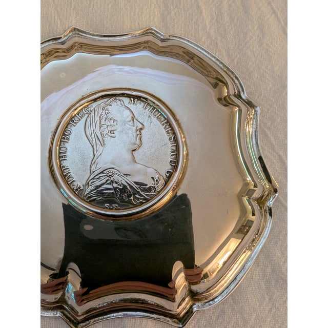 Early 20th Century Sterling Silver Small Dish Tray With Maria Theresa Thaler For Sale - Image 10 of 14