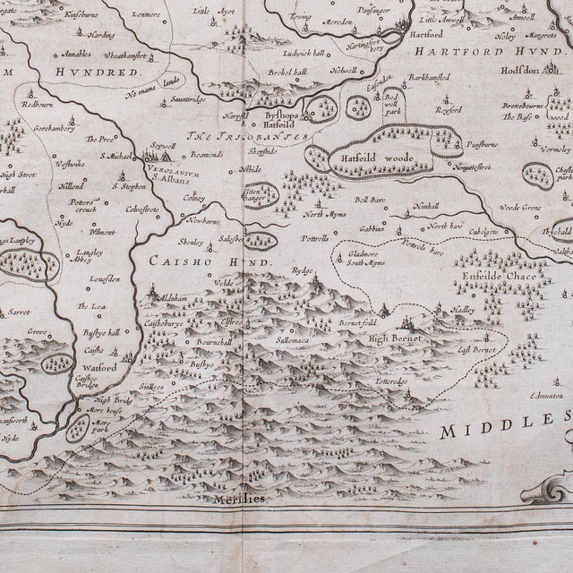Antique County Map, Hertfordshire, Dutch, Framed Cartography, Blaeu, Carolean For Sale - Image 9 of 12