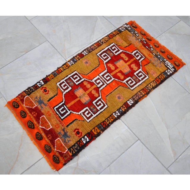 1970s Hand Made Bath Mat Kitchen Decor, Entry Mat, Colorful Small Turkish Rug - 18″ X 36″ For Sale - Image 13 of 13