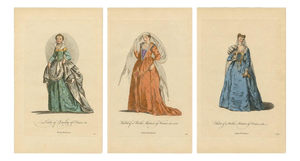 European School, Venetian Noblewomen in Renaissance Dress Hand-Colored Costume Prints, 1749, Paper, Set of 3