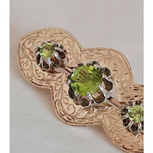 Antique Yellow & White Gold Peridot Brooch For Sale - Image 3 of 9