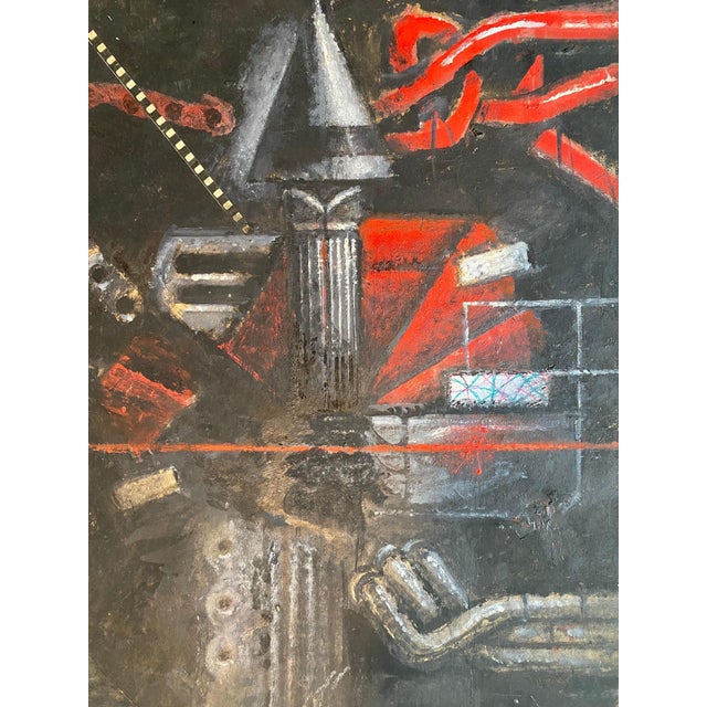 Modern Nick de Angelis, Mixed Media Collage Oil Painting Futuristic Abstract Expressionist Machine Art For Sale - Image 3 of 9
