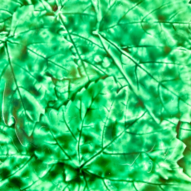 1900 - 1909 Minton Majolica Green Leaf Plate For Sale - Image 5 of 9