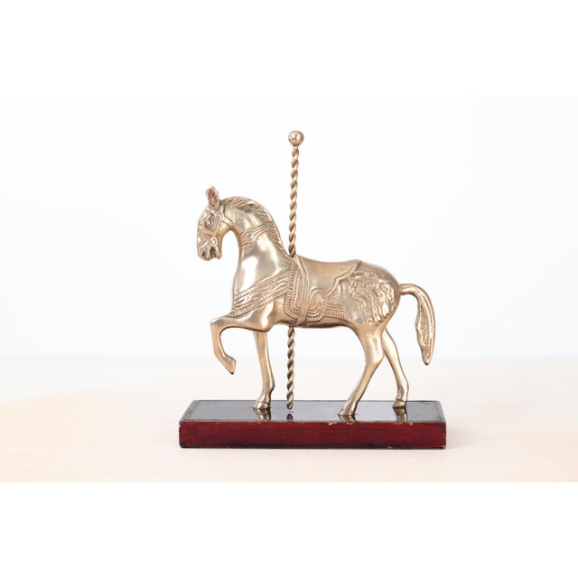 Mid-Century Brass Carousel Horse Figurine on Wood Base, Whimsical Home Decor For Sale - Image 14 of 17