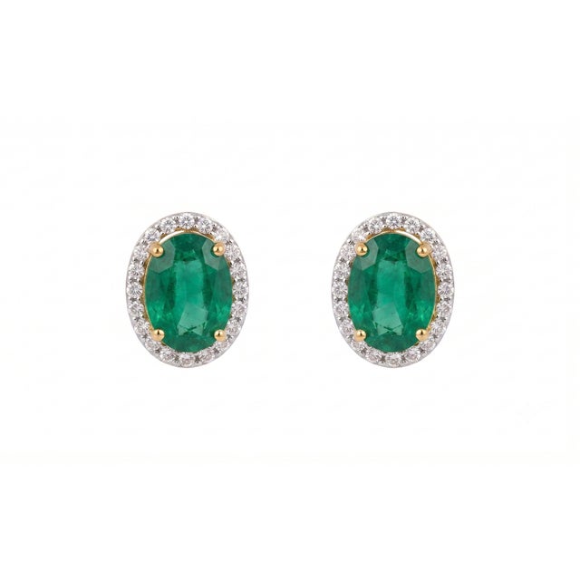 Modern Natural 7cts Emerald & 0.43cts Diamond Earring in 14k Gold For Sale - Image 3 of 8
