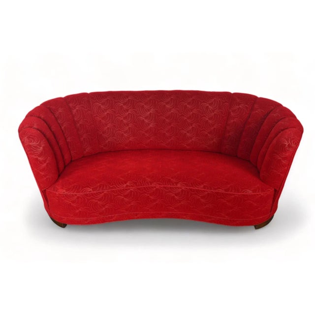 1940s Banana Sofa in Crimson Brocade Fabric For Sale - Image 4 of 12