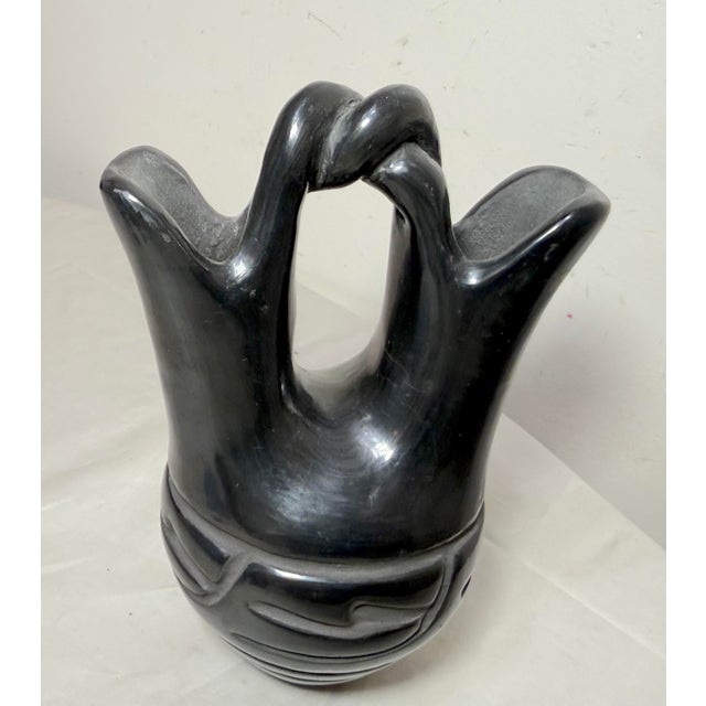 Ceramic Native American Jane & Starr Santa Clara Pueblo Black Pottery Wedding Jar Vase For Sale - Image 7 of 11