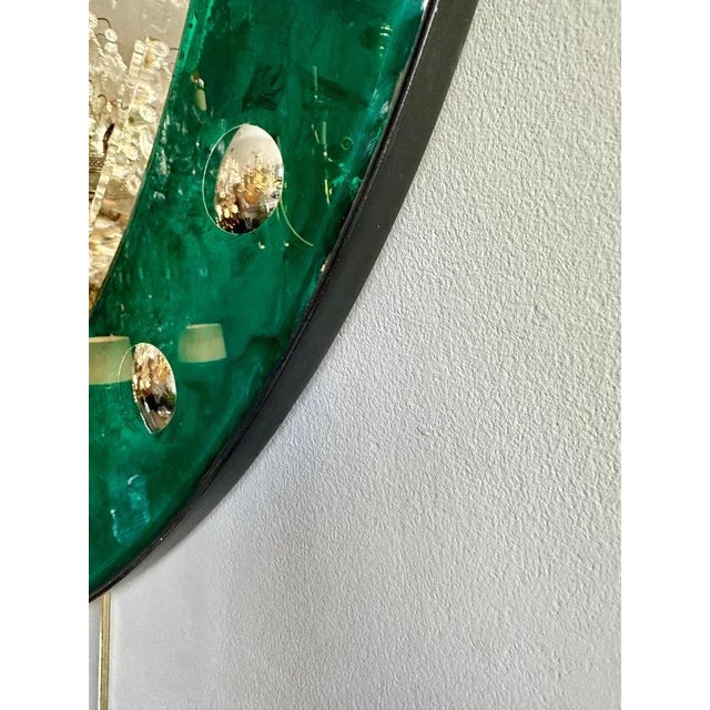 Glass Venetian Circular Emerald Green Bordered Mirror For Sale - Image 7 of 12