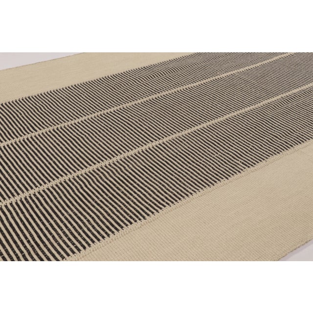 Rug & Kilim’s Contemporary Kilim, Cream White with Black Textural Stripes For Sale - Image 4 of 10