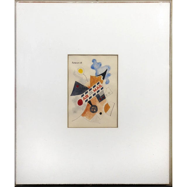 Original Signed Gustavo Bravo "Air Mail" Watercolor Painting, Framed For Sale - Image 9 of 9