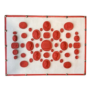 #1015 Grand Tour Revival Neoclassical Vintage Red Plaster Cast Waxed Intaglio Arrangement For Sale