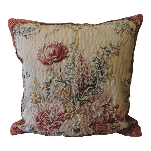 Antique Aubusson Tapestry Square Decorative Pillow For Sale