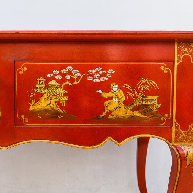Persimmon Vintage French Regency Chinoiserie Writing Desk by Baker, 1980s For Sale - Image 8 of 15
