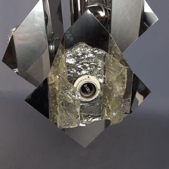 Metal Hanging Light in Stainless Steel and Murano Glass from Mazzega, 1970s For Sale - Image 7 of 18