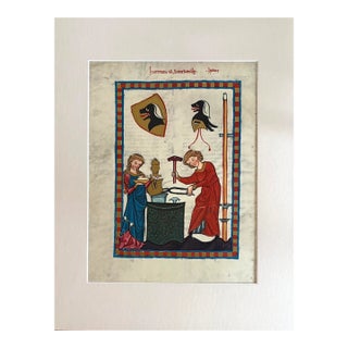 Vintage Print from 14th c. Codex Manesse in 14x18 Mat "Hartmann von Starkenberg" For Sale