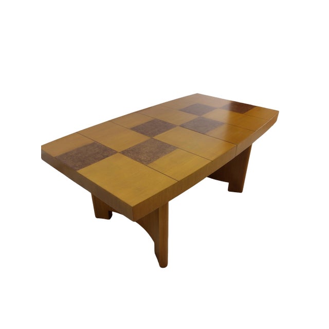 Art Deco Authentic Gilbert Rohde for Herman Miller Dining Table With Burlwood Checkerboard Top & Two Leaves For Sale - Image 3 of 18