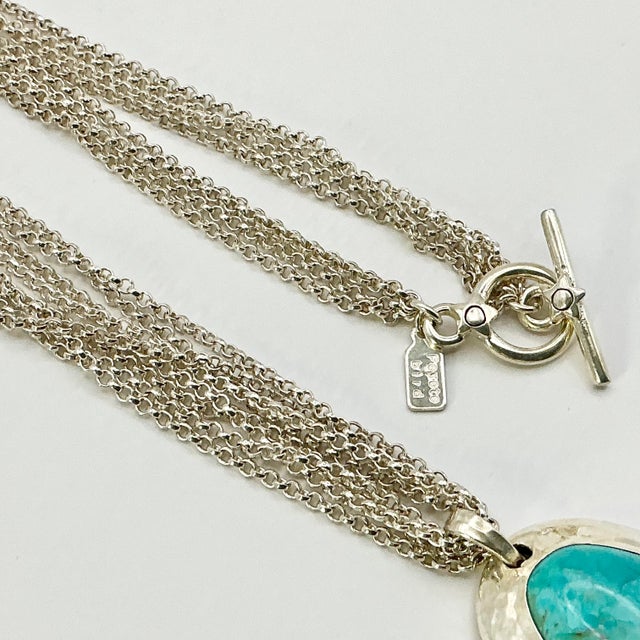 1980s Vintage Southwestern Americana Peyote Bird Turquoise & 4-Strand Sterling Pendant Necklace - 22” For Sale - Image 14 of 14