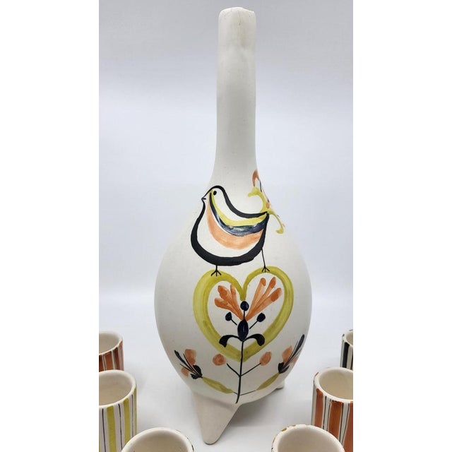 Ceramic Liqueur Service Bottle and Cups by Roger Capron for Vallauris, 1950s, Set of 7 For Sale - Image 11 of 12
