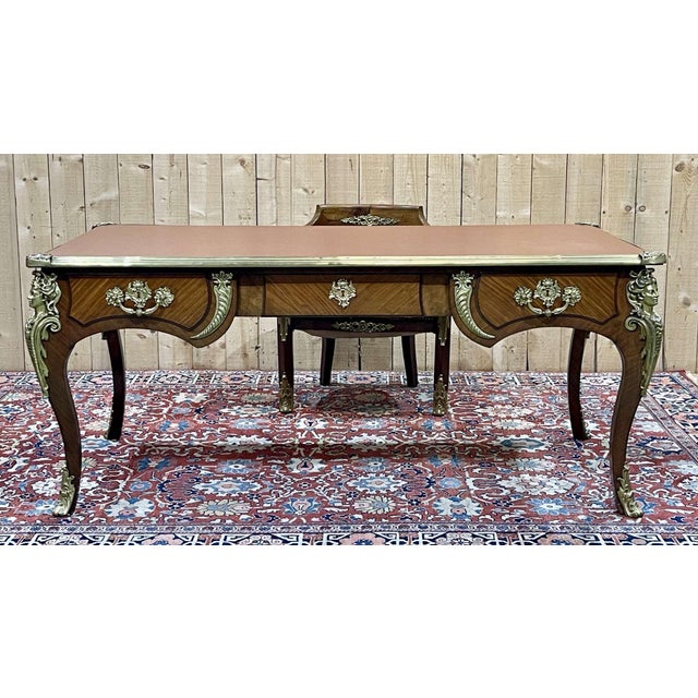 Hollywood Regency Desk and Its Armchair, Regency Style, Napoleon Iii Period, Late 19th Century, in Amaranth, Rosewood and Oak, Set of 2 For Sale - Image 3 of 18