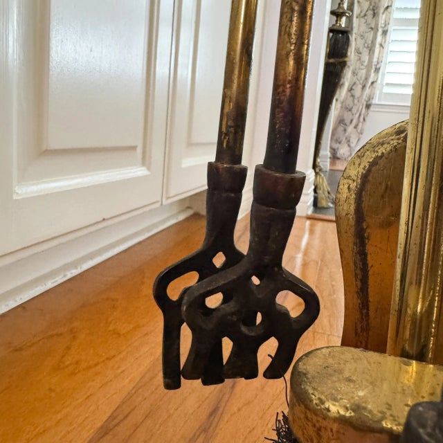 Vintage Brass Mallard Duck Fireplace Tool Set: 5-Piece Figural Fire Tools For Sale - Image 9 of 10