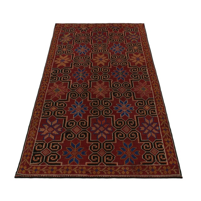Tribal Vintage Cecim Kilim Rug in Red and Blue Tribal Floral Pattern For Sale - Image 3 of 6