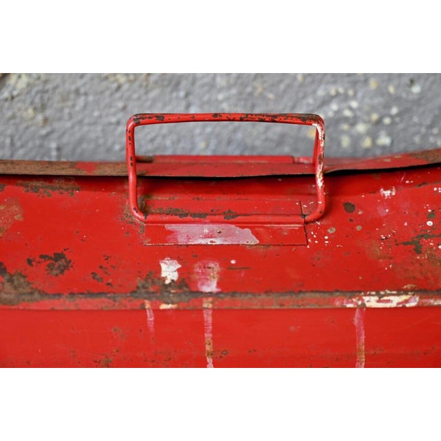 Metal Vintage Industrial Patinated Red Metal Tool Box For Sale - Image 7 of 11