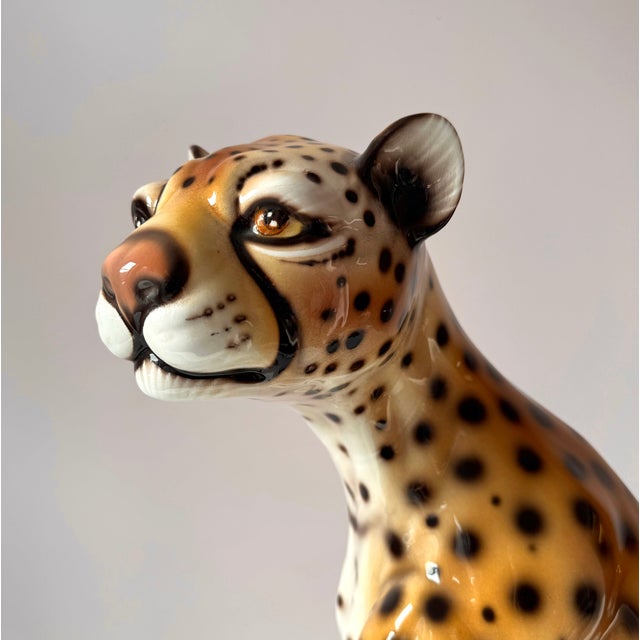 Vintage Large Italian Porcelain Cheetah Statue For Sale - Image 4 of 10