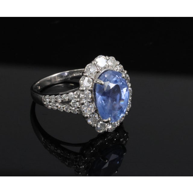 Late 20th Century 4.71ct Gia Ceylon No Heat Sapphire & 1.32ct Diamond Platinum Ring Size 6.25 For Sale In New York - Image 6 of 15