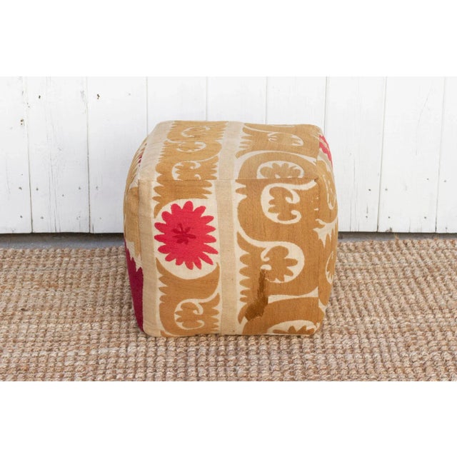 Asian Antique Zebo Antique Suzani Cube Ottoman For Sale - Image 3 of 8