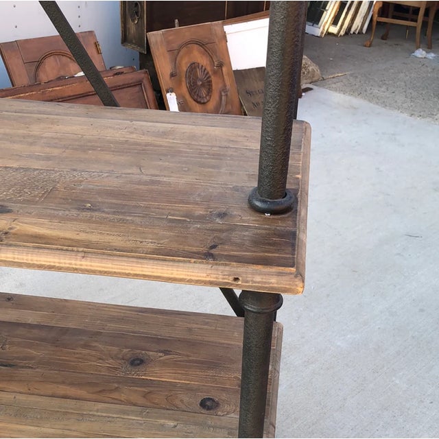 Metal Large Industrial Iron & Solid Wood Étagère Bookcase – 92" Tall Restoration Style Library Shelving For Sale - Image 7 of 8