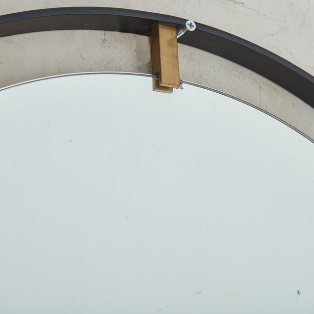 Round Black Metal + Brass Wall Mirror, 1980s For Sale - Image 9 of 11