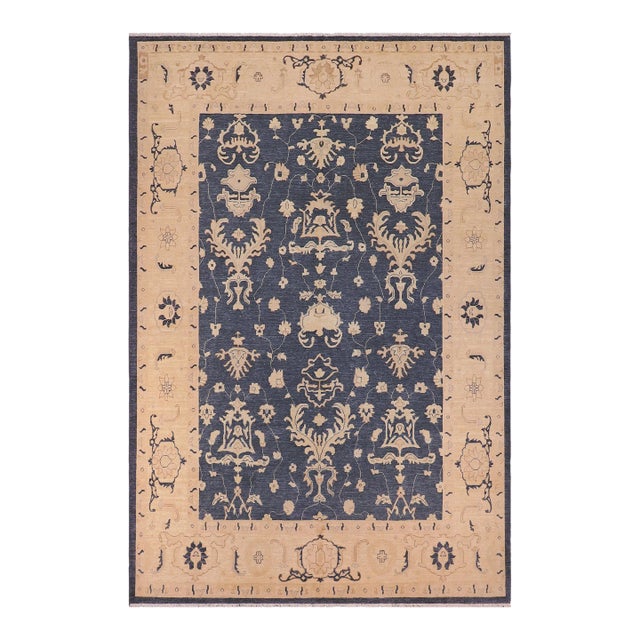 1990s Chic Ziegler Bluish Gray Beige Hand-Knotted Wool Rug - 9'3'' X 11'9'' For Sale