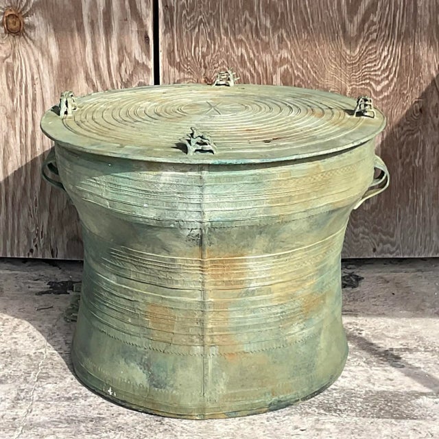 Late 20th Century Late 20th Century Vintage Boho Southeast Asian Bronze Rain Drum Table For Sale - Image 5 of 5