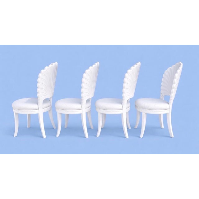 White Set of 4 Grotto Shell Back Dining Chairs With Hand Carved Dining Table For Sale - Image 8 of 10