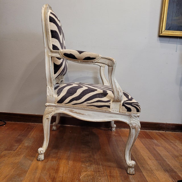 Louis XV Armchairs in Polychrome Wood with Zebra-Print Upholstery, France, 1790s, Set of 2 For Sale - Image 16 of 18