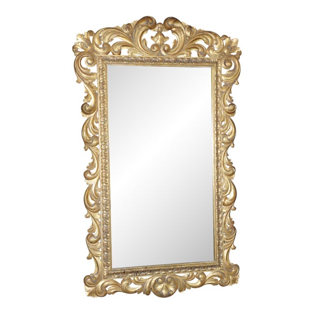 Large Scale Carved French or Italian Rococo Giltwood Wall Mirror For Sale