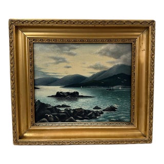 Antique Scottish Maritime Seascape Oil Painting of Oban Bay by Herbert - Framed For Sale