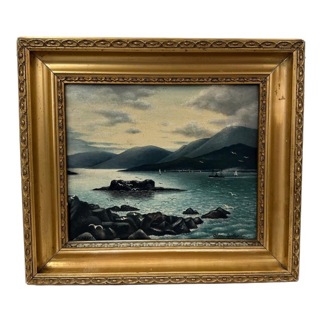 Antique Scottish Maritime Seascape Oil Painting of Oban Bay by Herbert - Framed For Sale