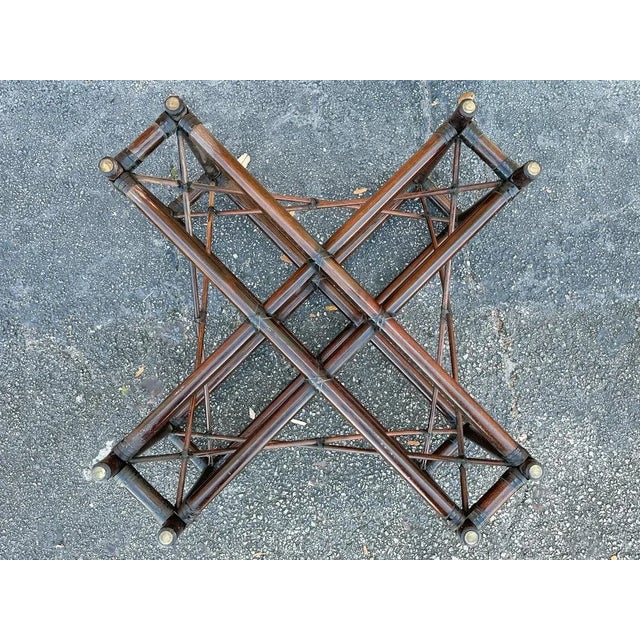 Wood Palm Beach Regency Rattan Coffee Table With Smoke Glass For Sale - Image 7 of 8