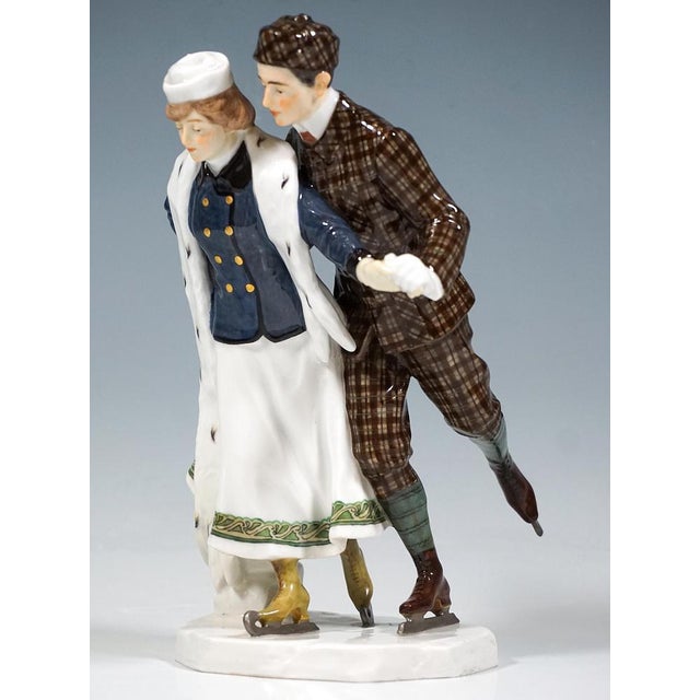 Art Nouveau Ice-Scaters Figure Group attributed to Alfred Koenig for Meissen, Germany, 1910s For Sale - Image 5 of 8