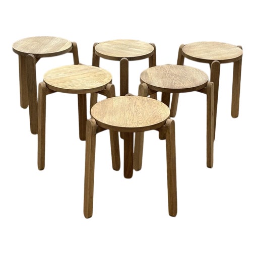 Oak Nomad Designer Stacking Stools from Skagerak, Set of 6 For Sale